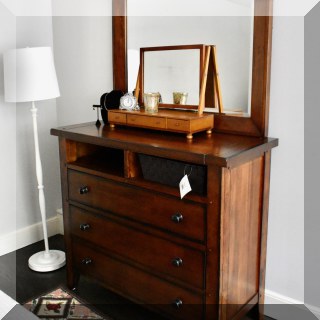 F43. Aspen Home two-drawer dresser with mirror. 72”h x 44”l x 19”d - $325